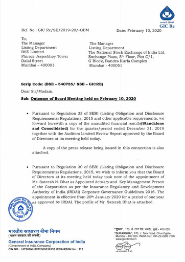 Miniature General Insurance Corporation of India
 Rapport trimestriel 2019-q3