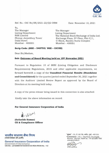 Vorschaubild General Insurance Corporation of India
 Quartalsbericht 2021-q2