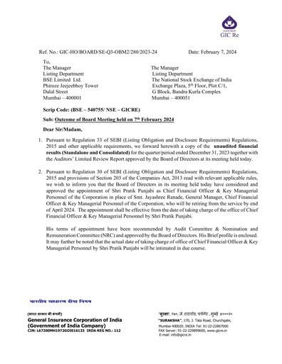 Miniature General Insurance Corporation of India
 Rapport trimestriel 2023-q3