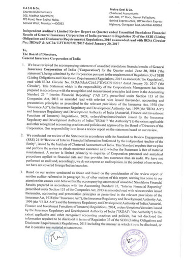 Miniature General Insurance Corporation of India
 Rapport trimestriel 2024-q1