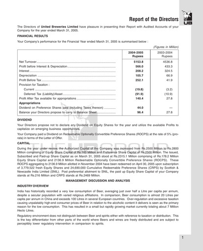 Miniature United Breweries Rapport annuel 2004-2005