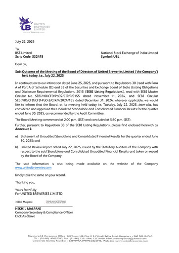 Thumbnail United Breweries Quarterly Report 2025-q1