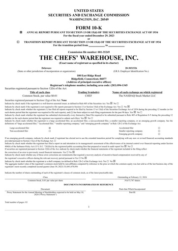 Thumbnail Chefs' Warehouse Annual Report 2023