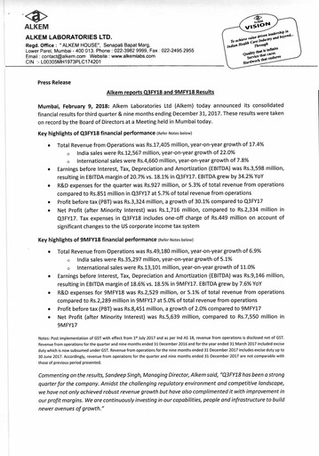 Thumbnail Alkem Laboratories
 Quarterly Report 2017-q3