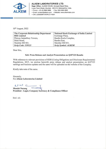 Thumbnail Alkem Laboratories
 Quarterly Report 2022-q1