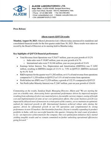 Thumbnail Alkem Laboratories
 Quarterly Report 2023-q1