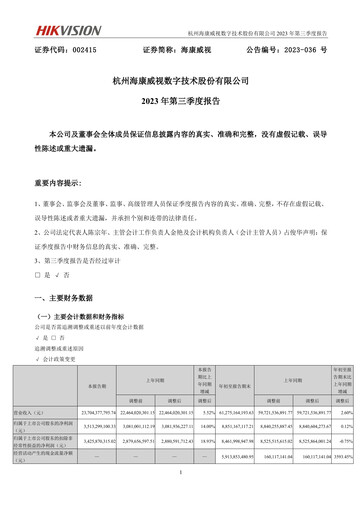 Thumbnail Hikvision
 Quarterly Report 2023-q3