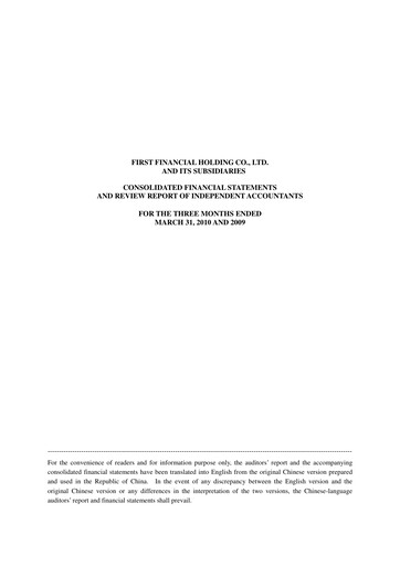 Thumbnail First Financial Holding Quarterly Report 2010-q1