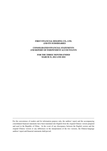 Thumbnail First Financial Holding Quarterly Report 2012-q1