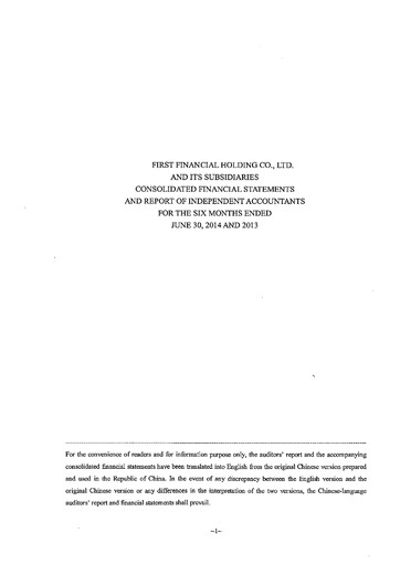 Thumbnail First Financial Holding Quarterly Report 2014-q2