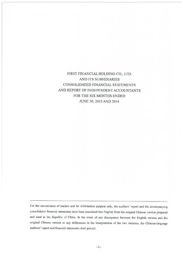 Thumbnail First Financial Holding Quarterly Report 2015-q2