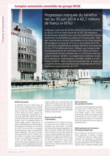 Thumbnail Banque Cantonale de Genève Half-year Report 2014-h1