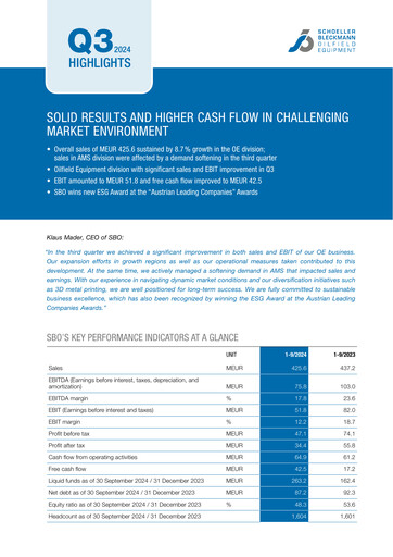 Thumbnail Schoeller-Bleckmann Oilfield Equipment Quarterly Report 2024-q3