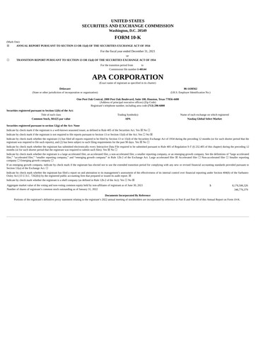Thumbnail APA Corporation Financial Report 2021