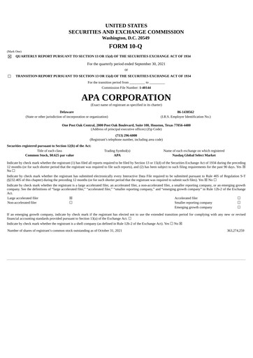 Thumbnail APA Corporation Quarterly Report 2021-q3