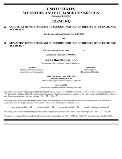 Thumbnail Texas Roadhouse
 Quarterly Report 2008-q1