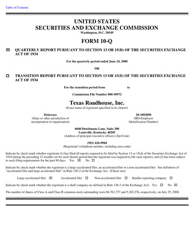 Thumbnail Texas Roadhouse
 Quarterly Report 2008-q2