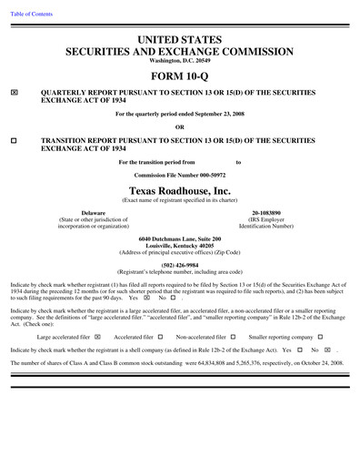 Thumbnail Texas Roadhouse
 Quarterly Report 2008-q3