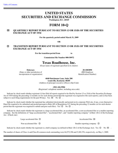Thumbnail Texas Roadhouse
 Quarterly Report 2009-q1