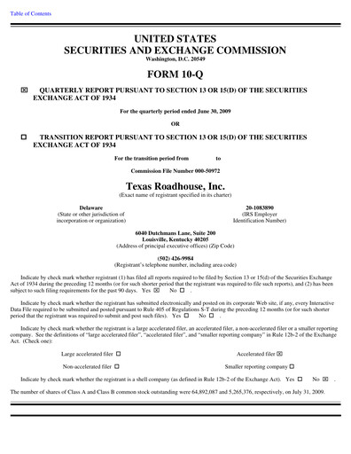 Thumbnail Texas Roadhouse
 Quarterly Report 2009-q2