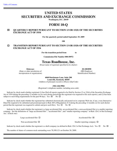 Thumbnail Texas Roadhouse
 Quarterly Report 2009-q3