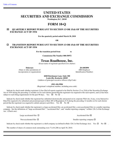 Thumbnail Texas Roadhouse
 Quarterly Report 2010-q1