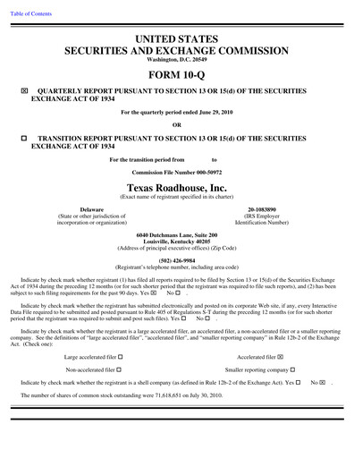 Thumbnail Texas Roadhouse
 Quarterly Report 2010-q2