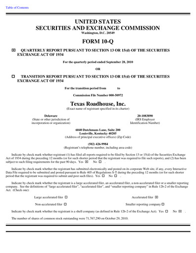 Thumbnail Texas Roadhouse
 Quarterly Report 2010-q3