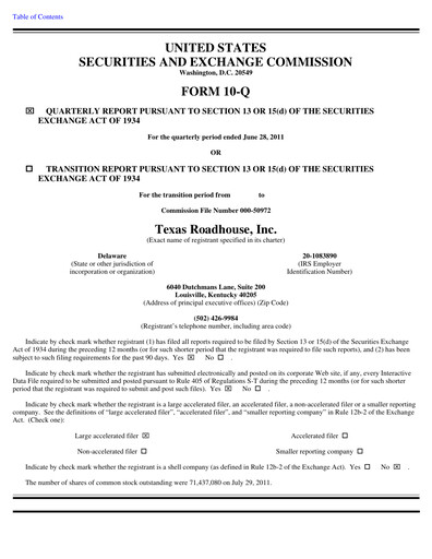 Thumbnail Texas Roadhouse
 Quarterly Report 2011-q2