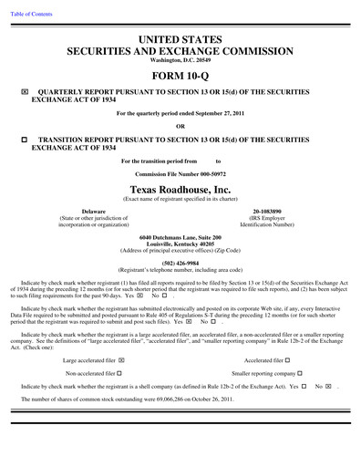 Thumbnail Texas Roadhouse
 Quarterly Report 2011-q3