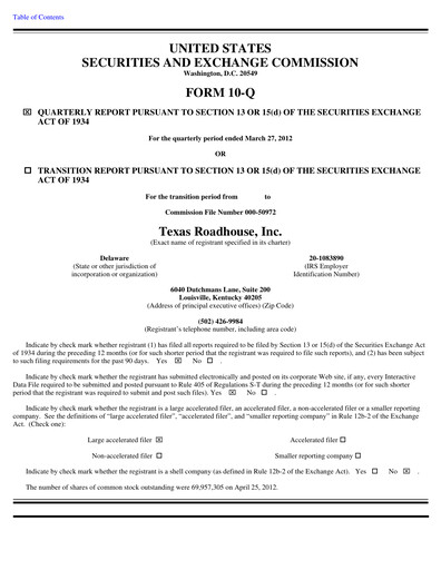 Thumbnail Texas Roadhouse
 Quarterly Report 2012-q1
