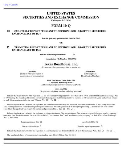 Thumbnail Texas Roadhouse
 Quarterly Report 2012-q2