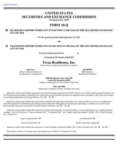 Thumbnail Texas Roadhouse
 Quarterly Report 2012-q3