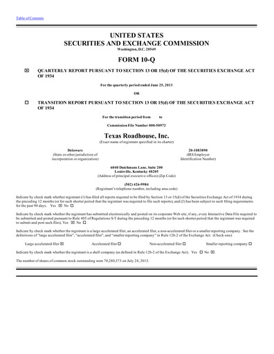 Thumbnail Texas Roadhouse
 Quarterly Report 2013-q2