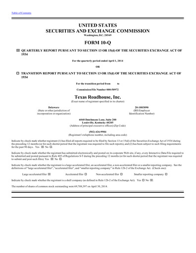 Thumbnail Texas Roadhouse
 Quarterly Report 2014-q1