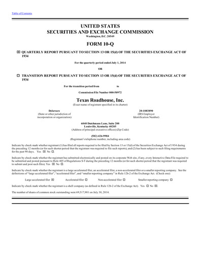 Thumbnail Texas Roadhouse
 Quarterly Report 2014-q2