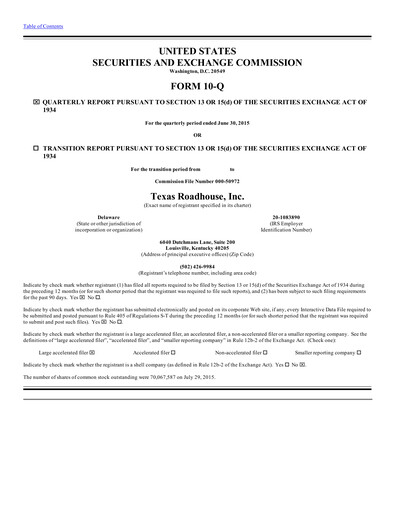 Thumbnail Texas Roadhouse
 Quarterly Report 2015-q2
