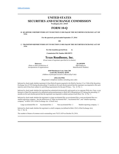 Thumbnail Texas Roadhouse
 Quarterly Report 2016-q3