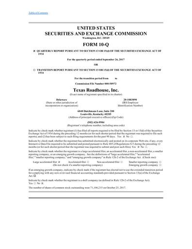 Thumbnail Texas Roadhouse
 Quarterly Report 2017-q3