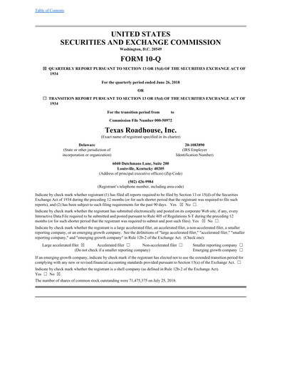 Thumbnail Texas Roadhouse
 Quarterly Report 2018-q2