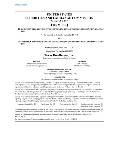Thumbnail Texas Roadhouse
 Quarterly Report 2018-q3