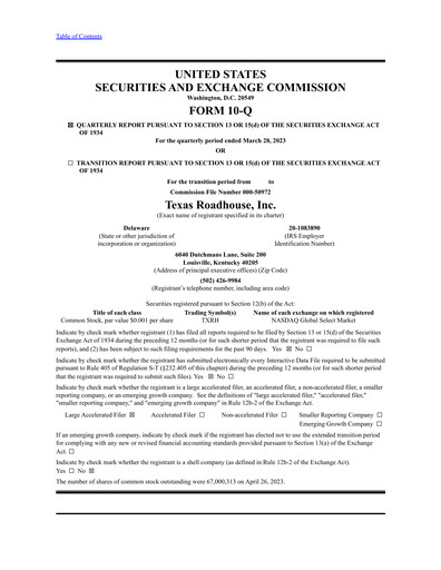 Thumbnail Texas Roadhouse
 Quarterly Report 2023-q1