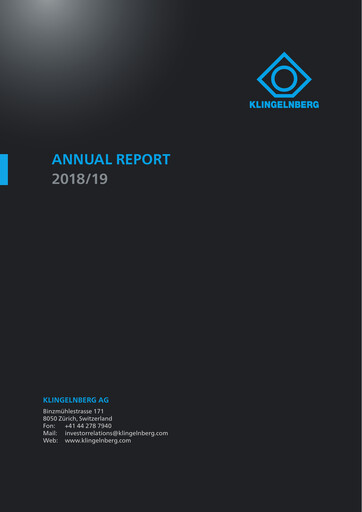 Thumbnail Klingelnberg AG Annual Report 2018-2019