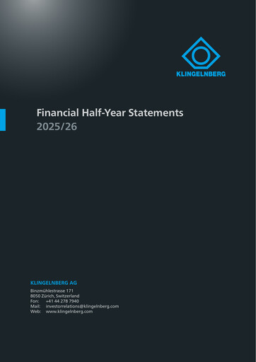 Miniature Klingelnberg AG Rapport semestriel 2025-2026