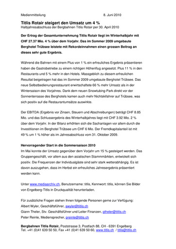 Thumbnail Bergbahnen Engelberg-Trübsee-Titlis Half-year Report 2009-2010