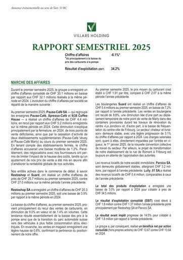 Vorschaubild Villars Holding Halbjahresbericht 2025-h1