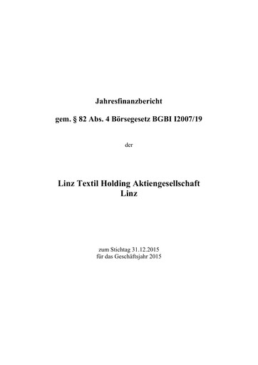 Miniature Linz Textil Rapport financier 2015