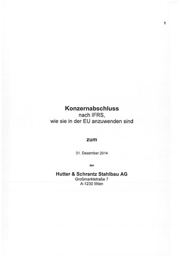 Thumbnail Hutter & Schrantz Stahlbau AG Financial Statement 2014