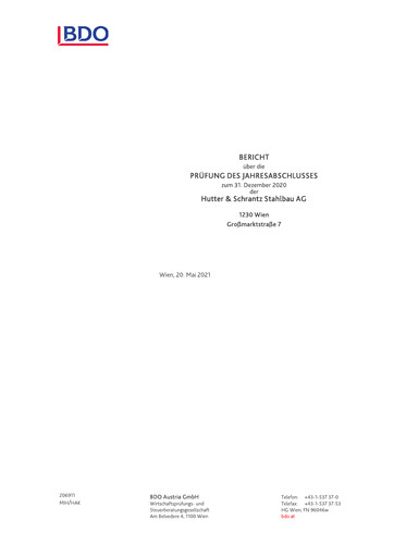 Thumbnail Hutter & Schrantz Stahlbau AG Financial Statement 2020