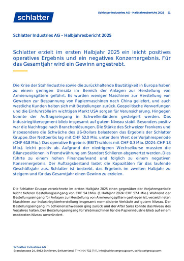 Thumbnail Schlatter Industries AG Half-year Report 2025-h1